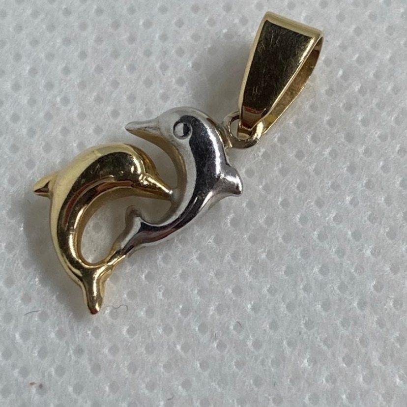 14k Two Tone Dolphin Pendant